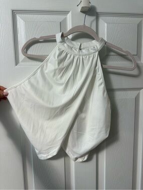 SHEIN White High Neck Halter Tank Top